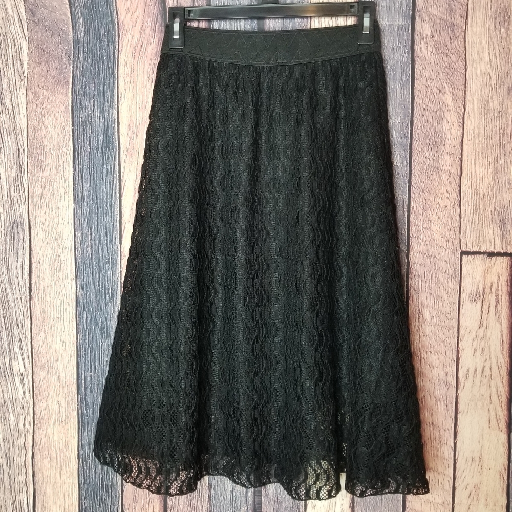 LuLaRoe Lola Black Lace High Waisted Midi Skirt